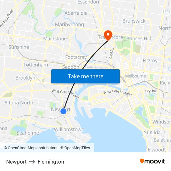 Newport to Flemington map