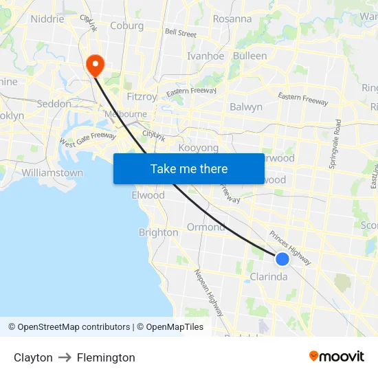 Clayton to Flemington map