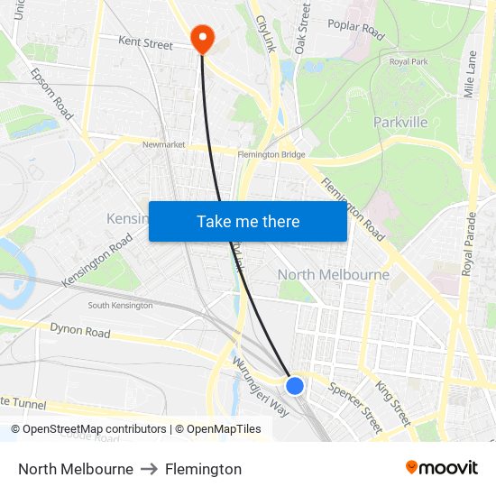 North Melbourne to Flemington map