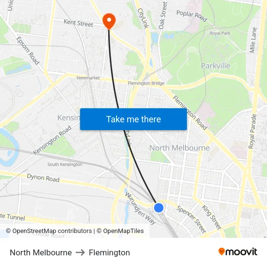 North Melbourne to Flemington map