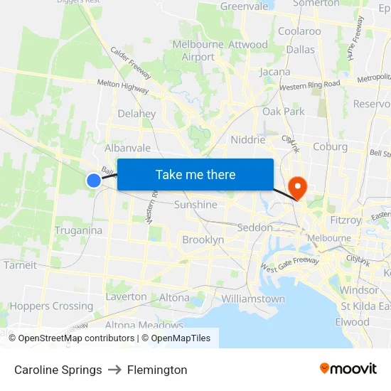 Caroline Springs to Flemington map