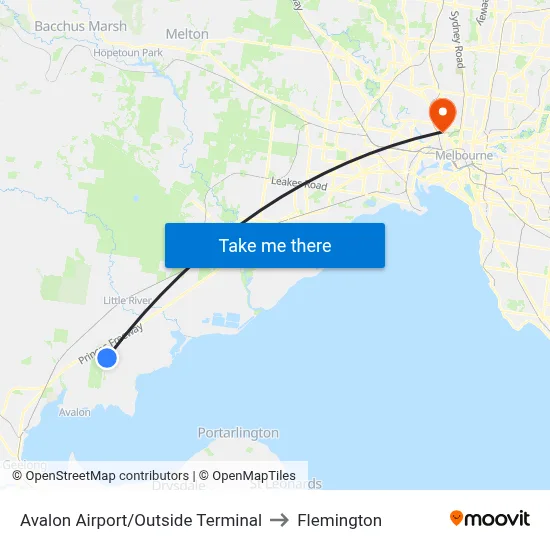 Avalon Airport/Outside Terminal to Flemington map