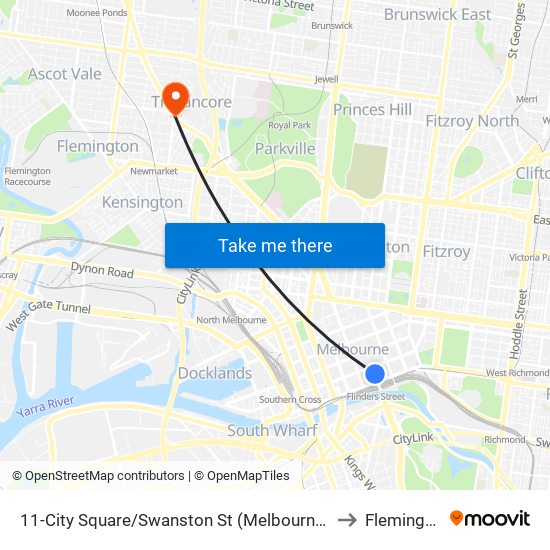 11-City Square/Swanston St (Melbourne City) to Flemington map