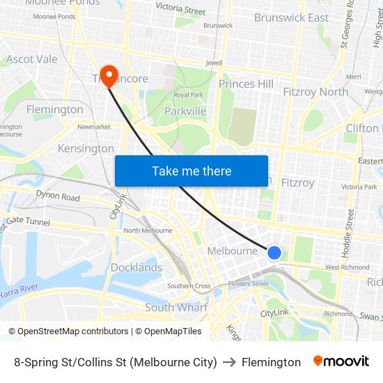 8-Spring St/Collins St (Melbourne City) to Flemington map