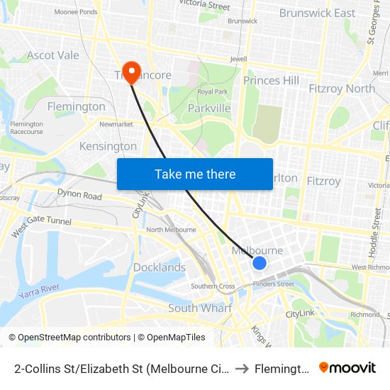 2-Collins St/Elizabeth St (Melbourne City) to Flemington map