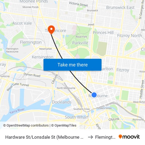 Hardware St/Lonsdale St (Melbourne City) to Flemington map