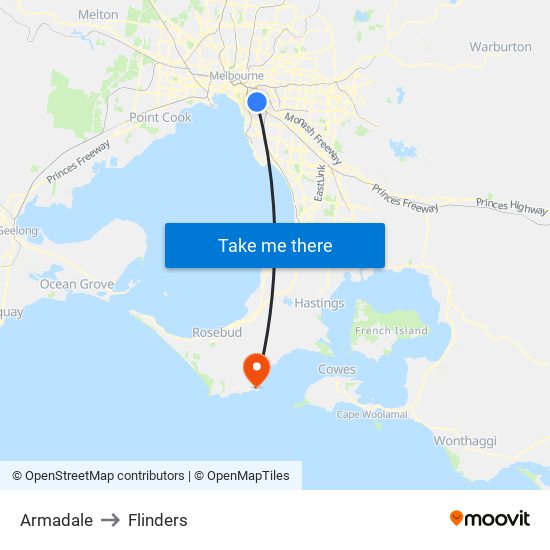 Armadale to Flinders map