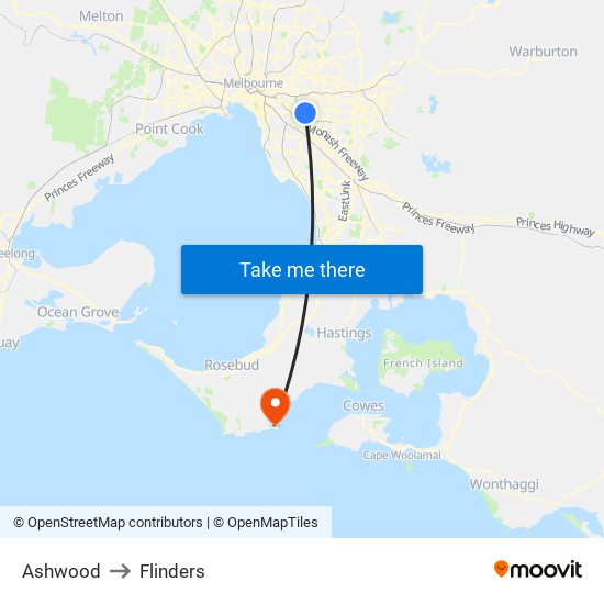 Ashwood to Flinders map
