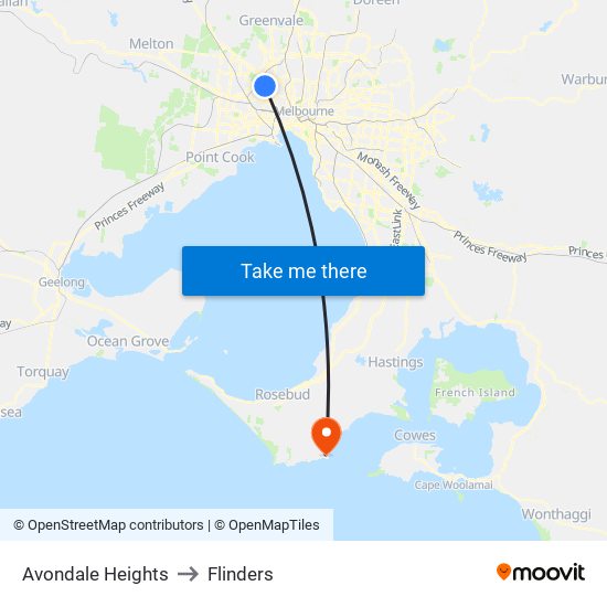 Avondale Heights to Flinders map