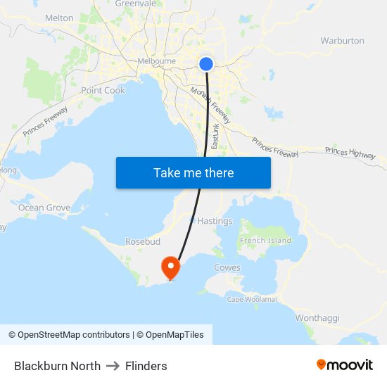 Blackburn North to Flinders map