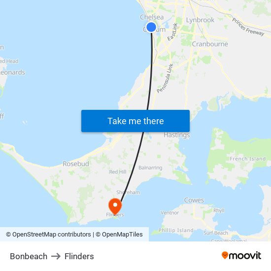 Bonbeach to Flinders map