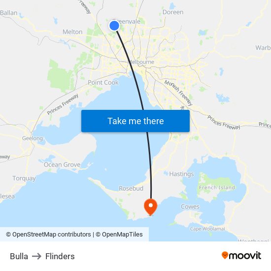 Bulla to Flinders map