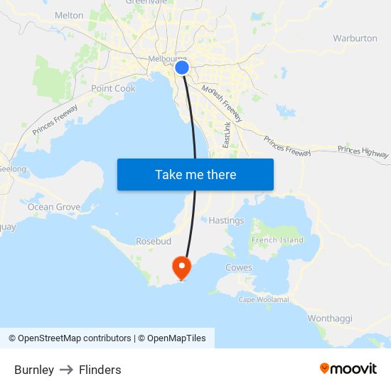Burnley to Flinders map