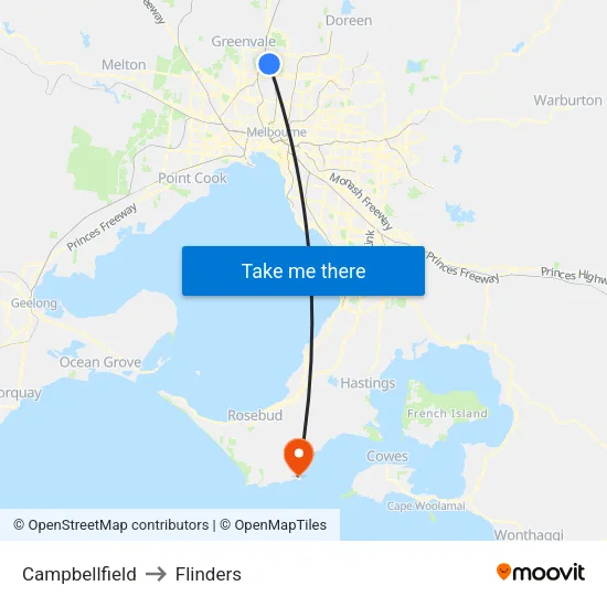 Campbellfield to Flinders map