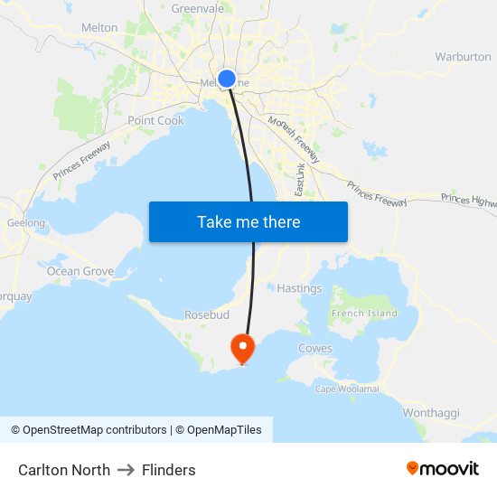 Carlton North to Flinders map