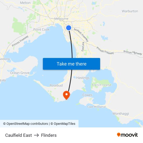 Caulfield East to Flinders map