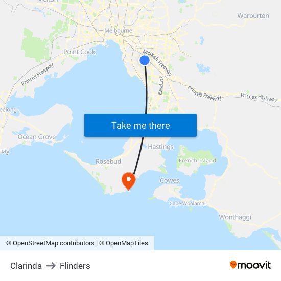 Clarinda to Flinders map