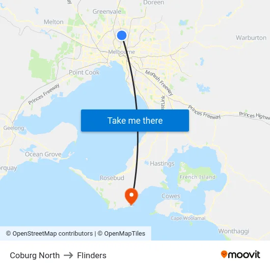 Coburg North to Flinders map