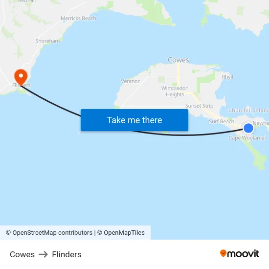 Cowes to Flinders map
