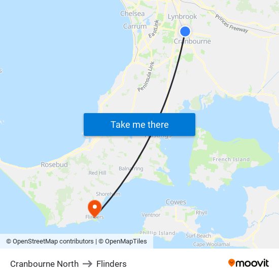 Cranbourne North to Flinders map