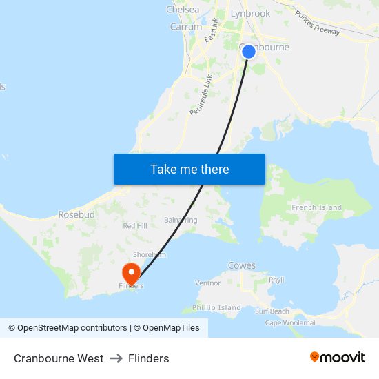 Cranbourne West to Flinders map