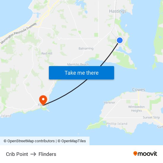 Crib Point to Flinders map