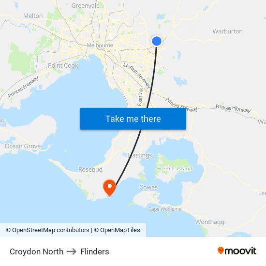 Croydon North to Flinders map