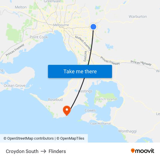 Croydon South to Flinders map