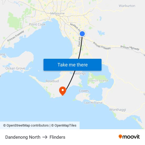 Dandenong North to Flinders map