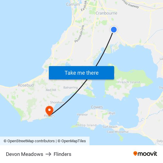 Devon Meadows to Flinders map