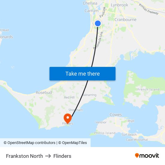 Frankston North to Flinders map