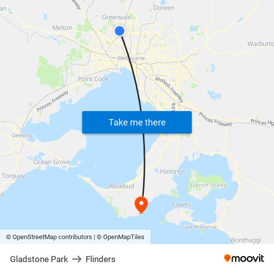 Gladstone Park to Flinders map