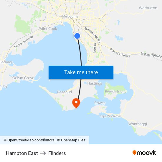 Hampton East to Flinders map