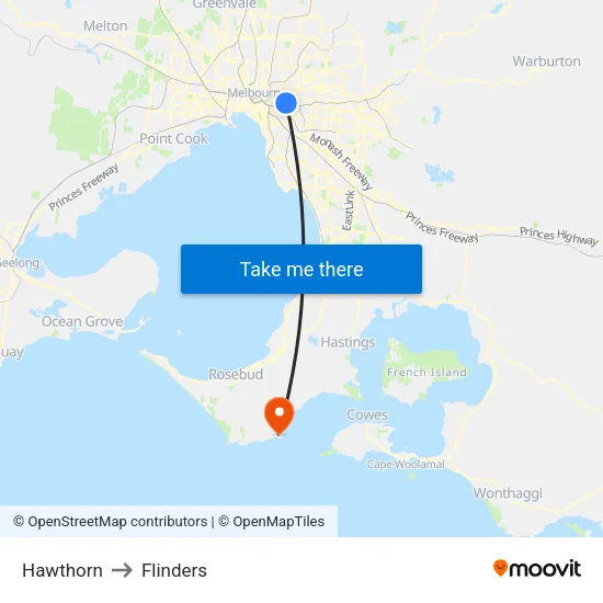 Hawthorn to Flinders map