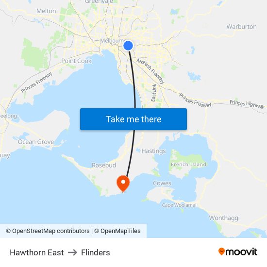 Hawthorn East to Flinders map