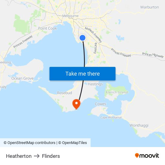 Heatherton to Flinders map