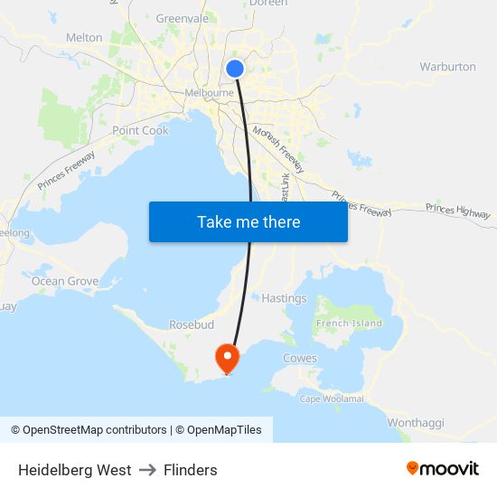 Heidelberg West to Flinders map