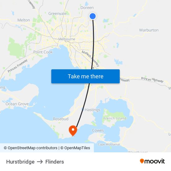 Hurstbridge to Flinders map