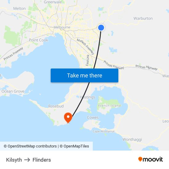 Kilsyth to Flinders map