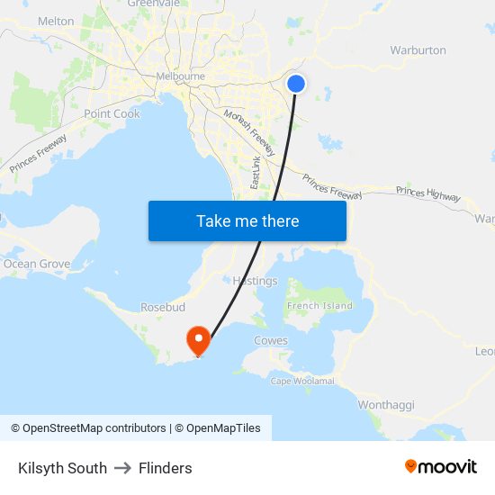 Kilsyth South to Flinders map