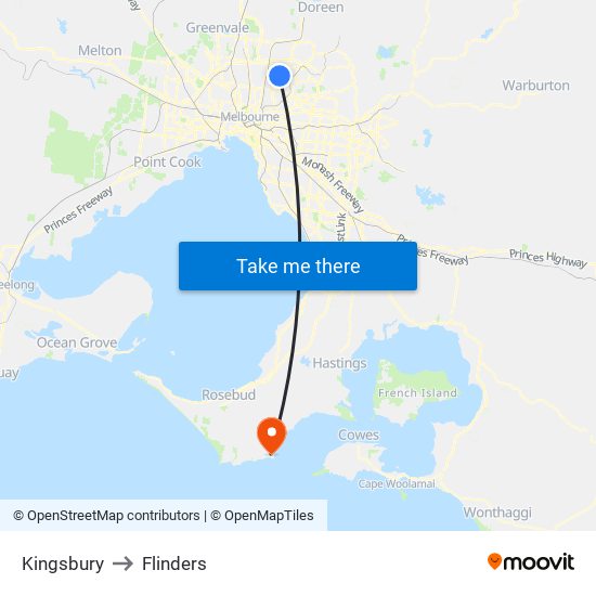 Kingsbury to Flinders map