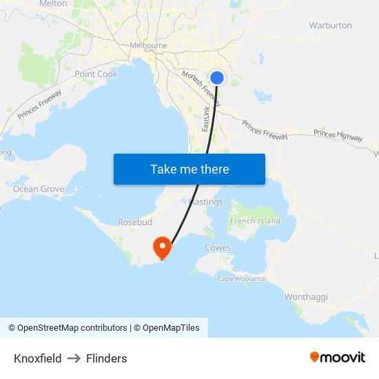 Knoxfield to Flinders map