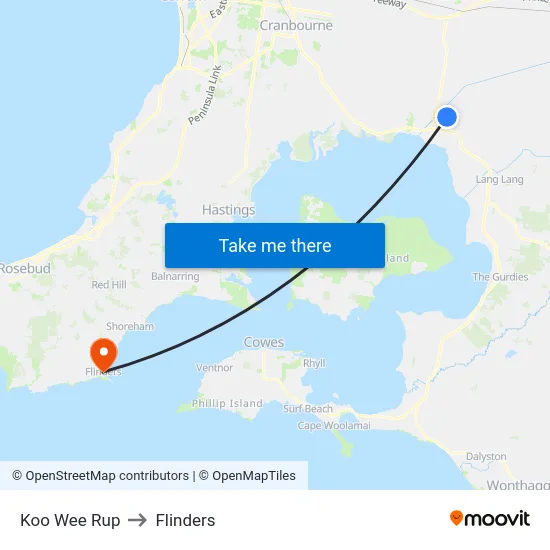 Koo Wee Rup to Flinders map