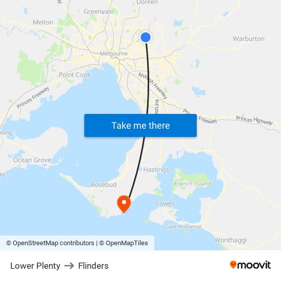 Lower Plenty to Flinders map