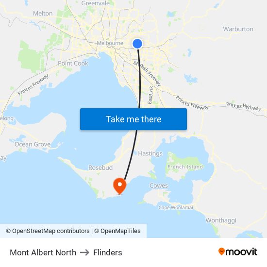 Mont Albert North to Flinders map
