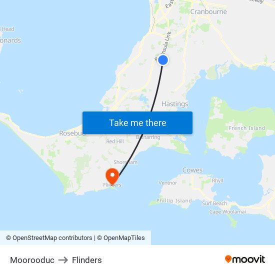 Moorooduc to Flinders map