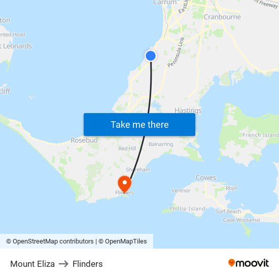 Mount Eliza to Flinders map