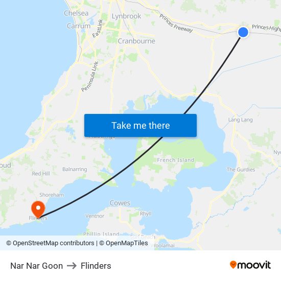 Nar Nar Goon to Flinders map