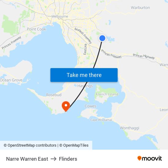 Narre Warren East to Flinders map