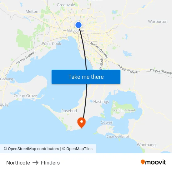 Northcote to Flinders map